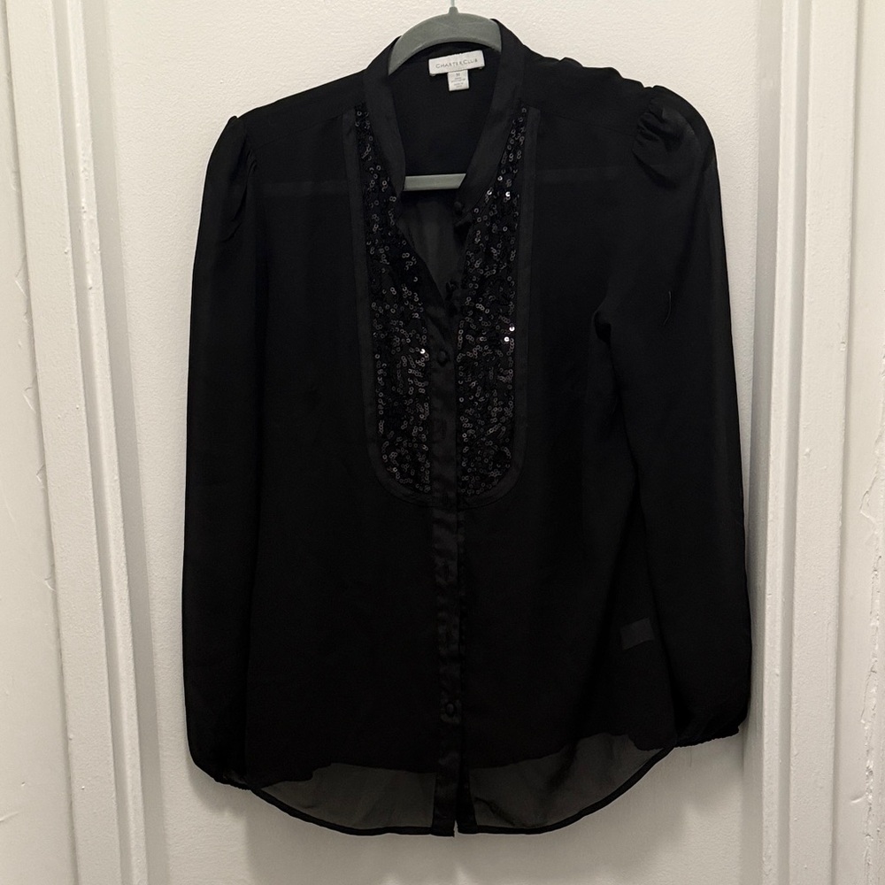 Charter Club Black Sequin Blouse